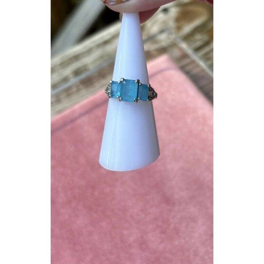 Ring Bomb Ring RBP2450 Wished For Us‎ Sz 6 Light Blue Quartz Rhodium Plated